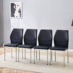 4-piece set of black silver light luxury PU dining chairs: ergonomic backrest, 36.7 inches high, suitable for multiple scenarios.Set of 4 BLACK PU Material High Resilience Dining Chairs.