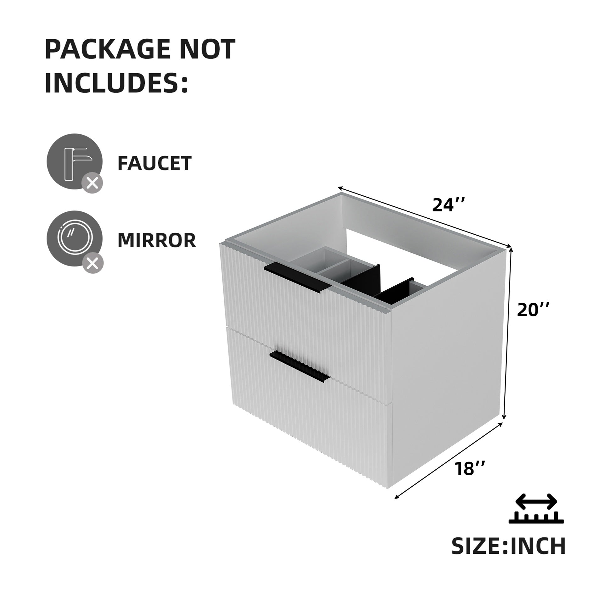 24 Inch White Bathroom Vanity without Sink
