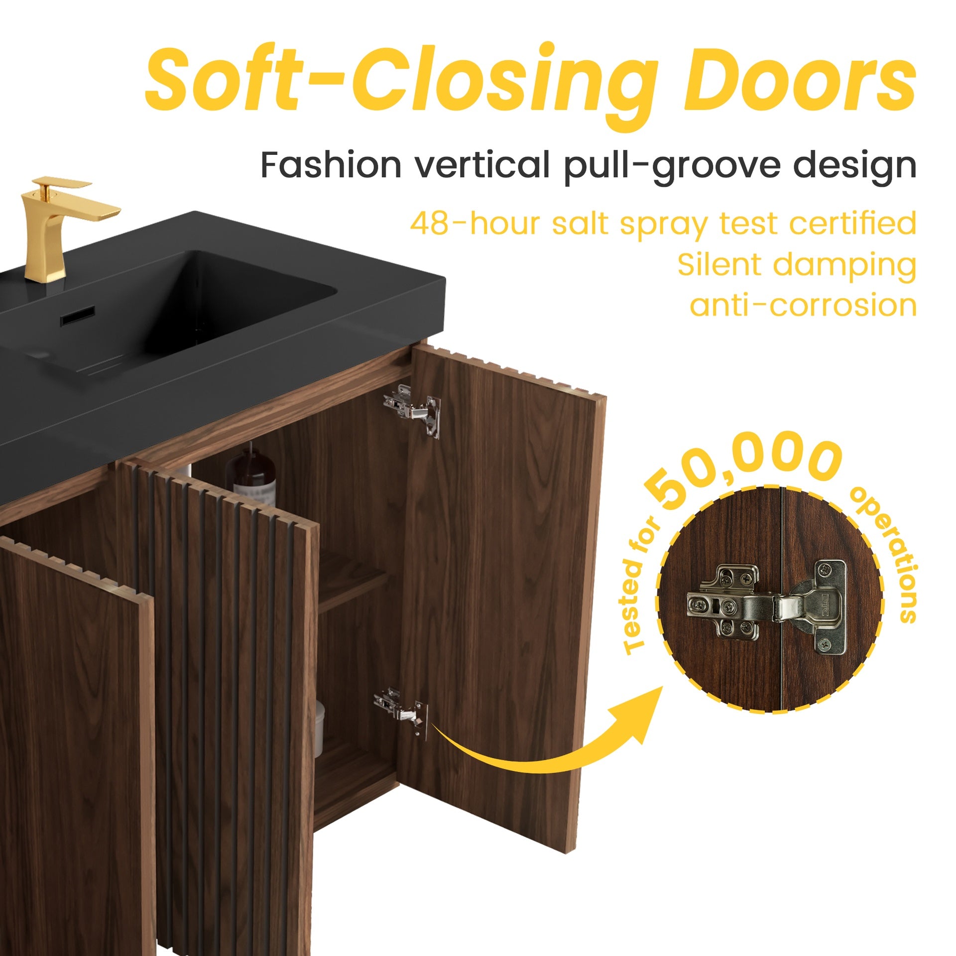 GALAN 60F" Winston Walnut Bathroom Vanity with Sink, Large Storage Freestanding Bathroom Vanity for Modern Bathroom, One-Piece Black Quartz Double Sink Basin without Drain and Faucet, KD