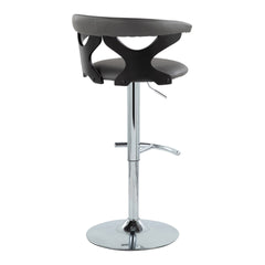Gardenia Contemporary Adjustable Barstool with Swivel in Black Wood, Chrome Metal and Grey Faux Leather with Rounded T Footrest by LumiSource - Set of 2
