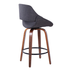 Fabrico 26" Mid-Century Modern Fixed-Height Counter Stool in Walnut Wood and Charcoal Fabric with Round Black Metal Footrest by LumiSource - Set of 2