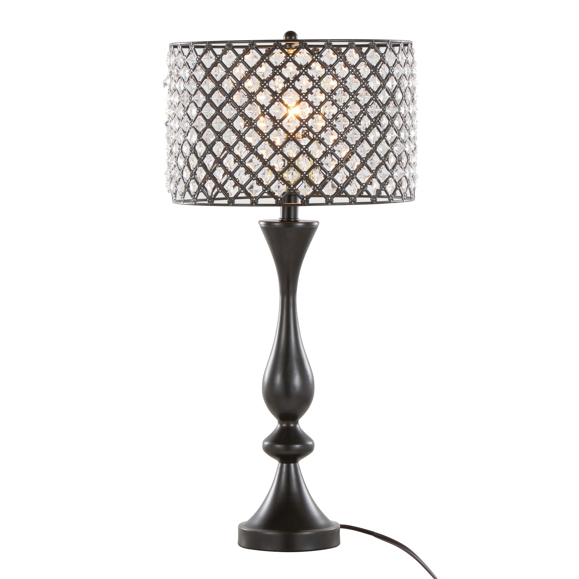 Topaz 27" Contemporary Metal Table Lamp in Oil Rubbed Bronze with Clear K9 Crystal and Metal Shade from Grandview Gallery by LumiSource