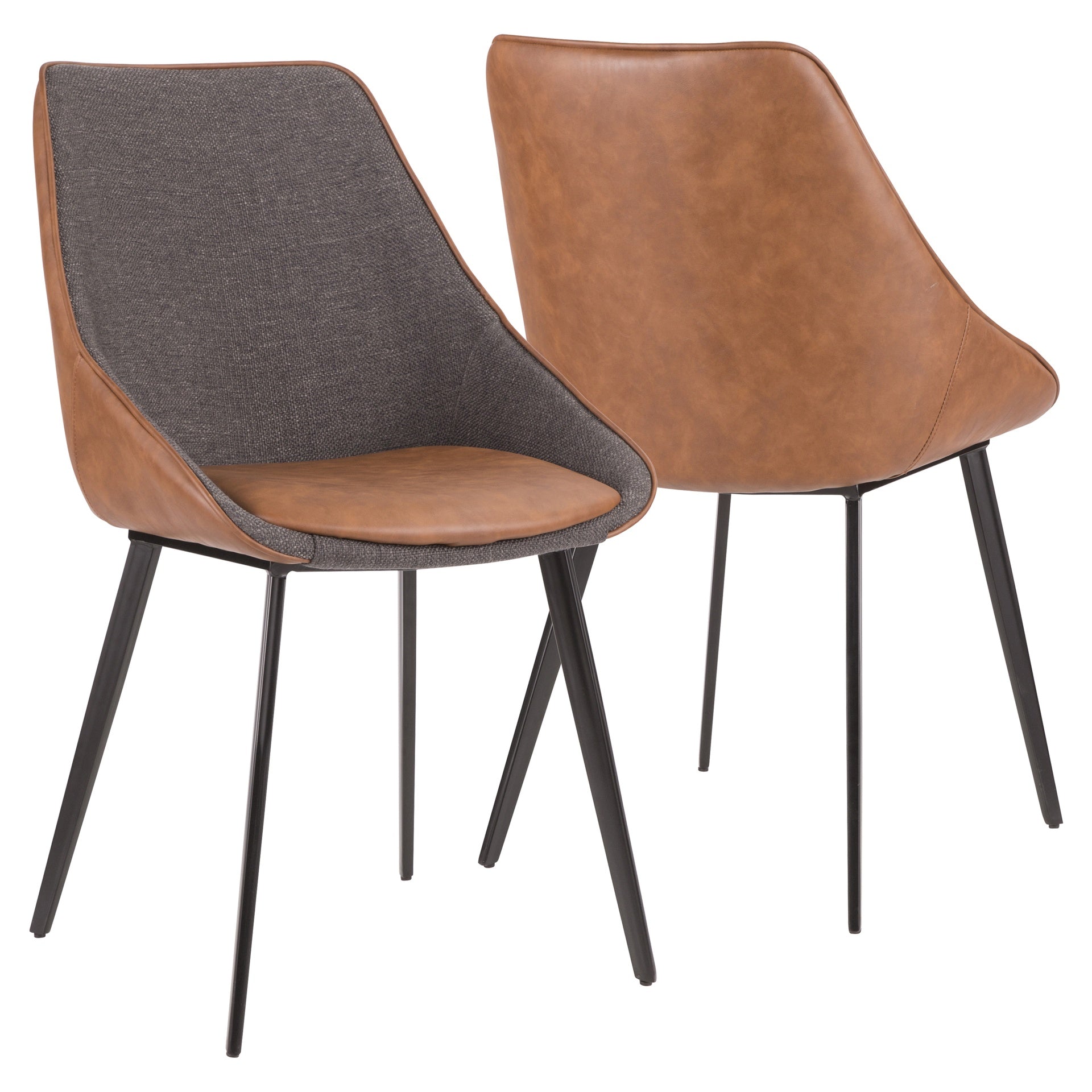Marche Contemporary Two-Tone Chair in Brown Faux Leather and Grey Fabric by LumiSource - Set of 2