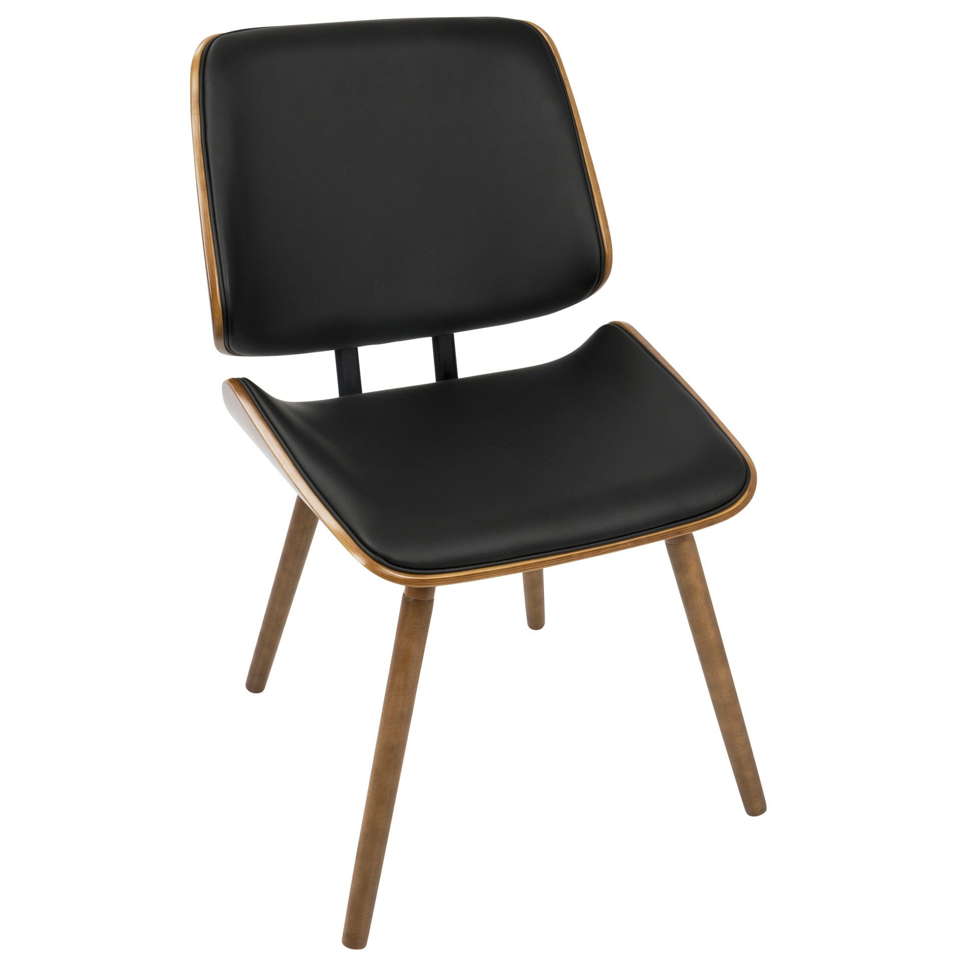 Lombardi Mid-Century Modern Dining/Accent Chair in Walnut with Black Faux Leather by LumiSource - Set of 2