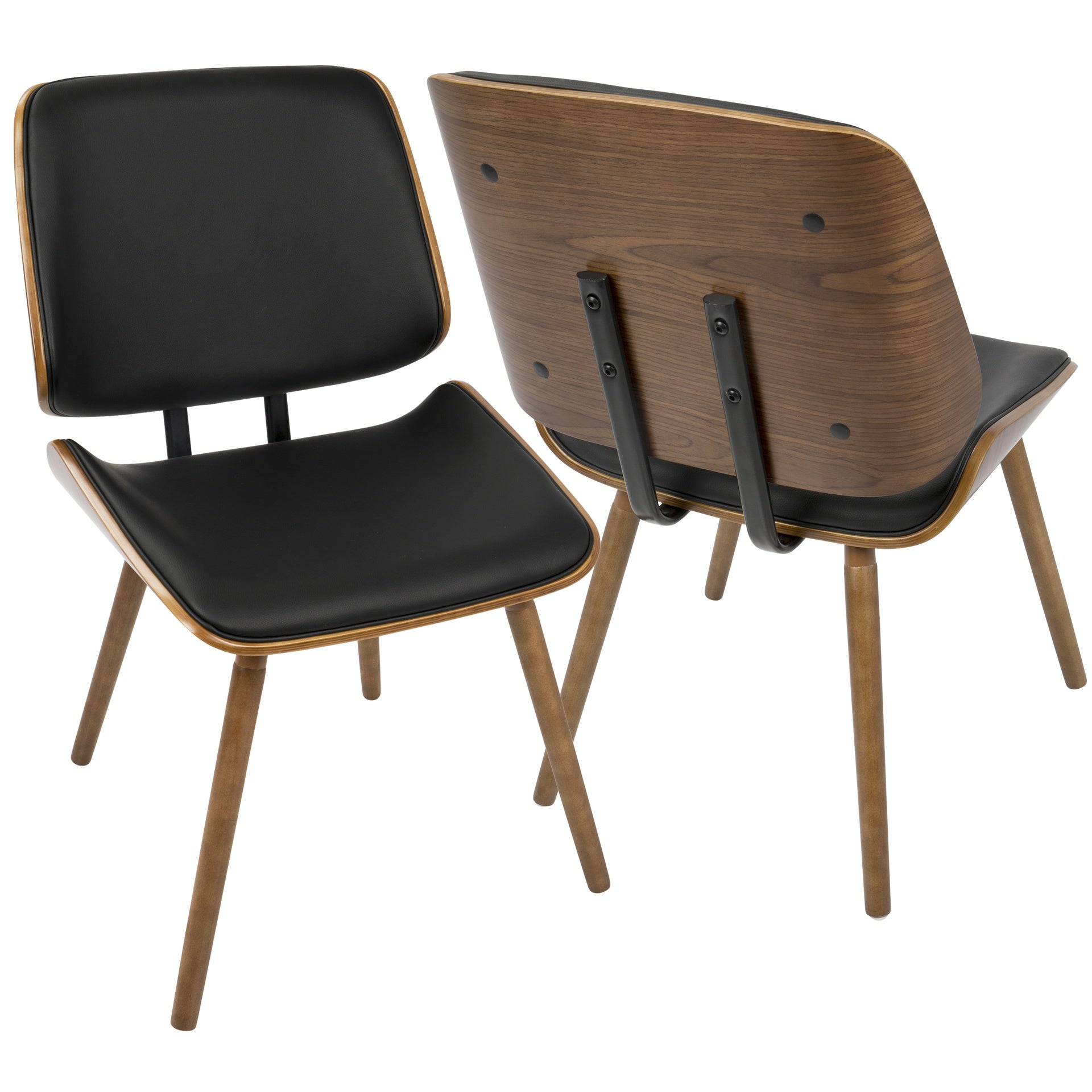 Lombardi Mid-Century Modern Dining/Accent Chair in Walnut with Black Faux Leather by LumiSource - Set of 2