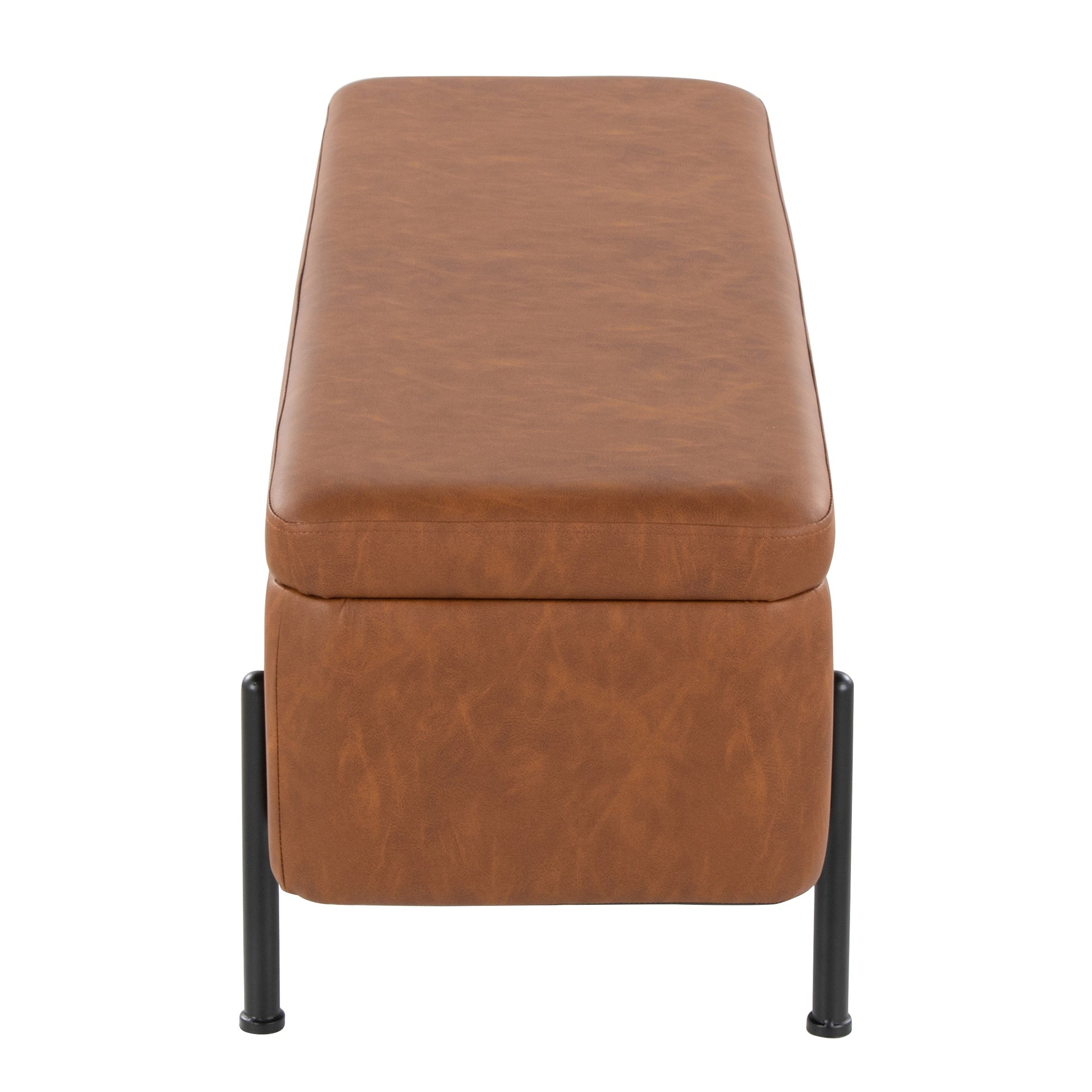 Daniella Contemporary Storage Bench in Black Steel and Camel Faux Leather by LumiSource