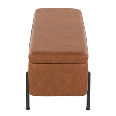 Daniella Contemporary Storage Bench in Black Steel and Camel Faux Leather by LumiSource
