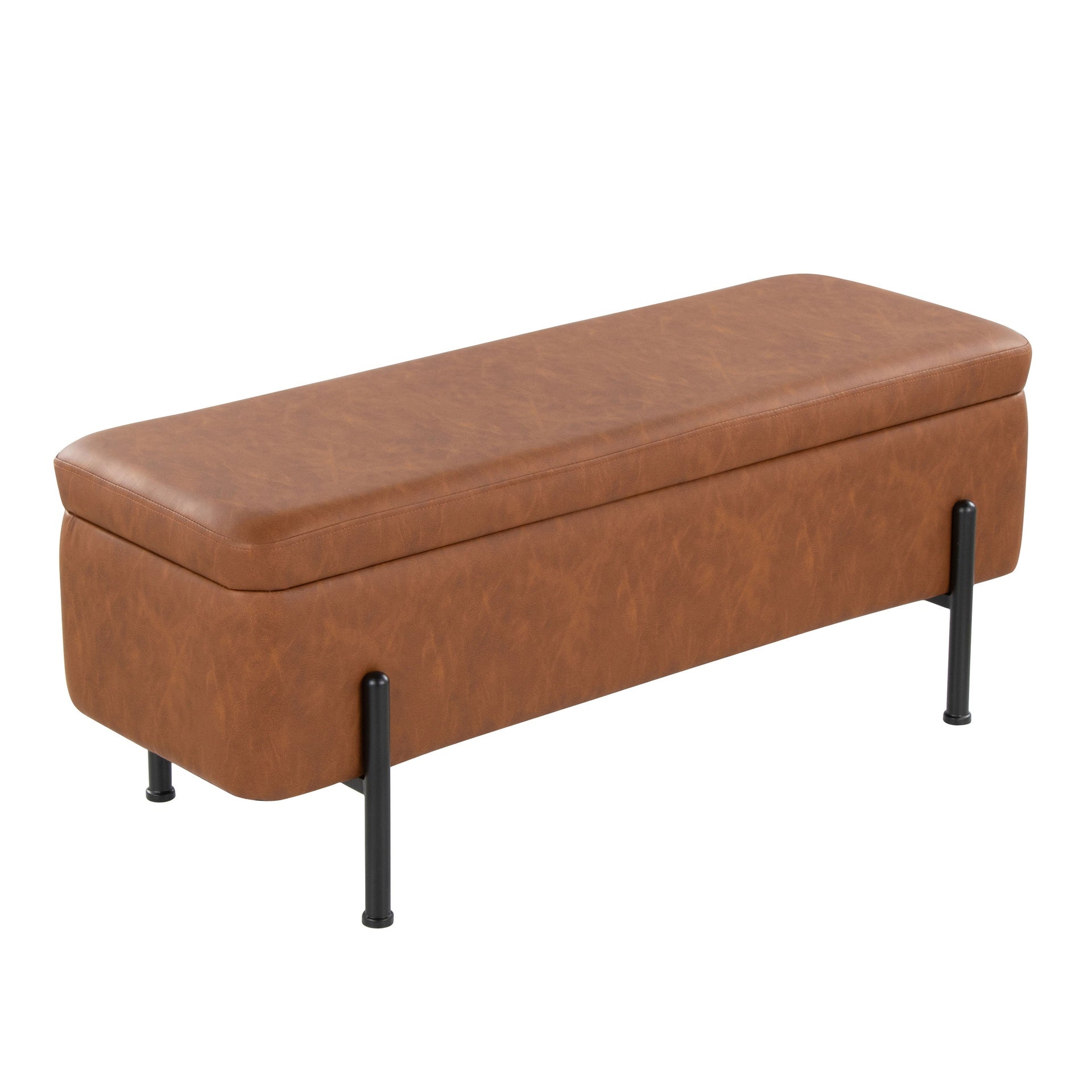 Daniella Contemporary Storage Bench in Black Steel and Camel Faux Leather by LumiSource