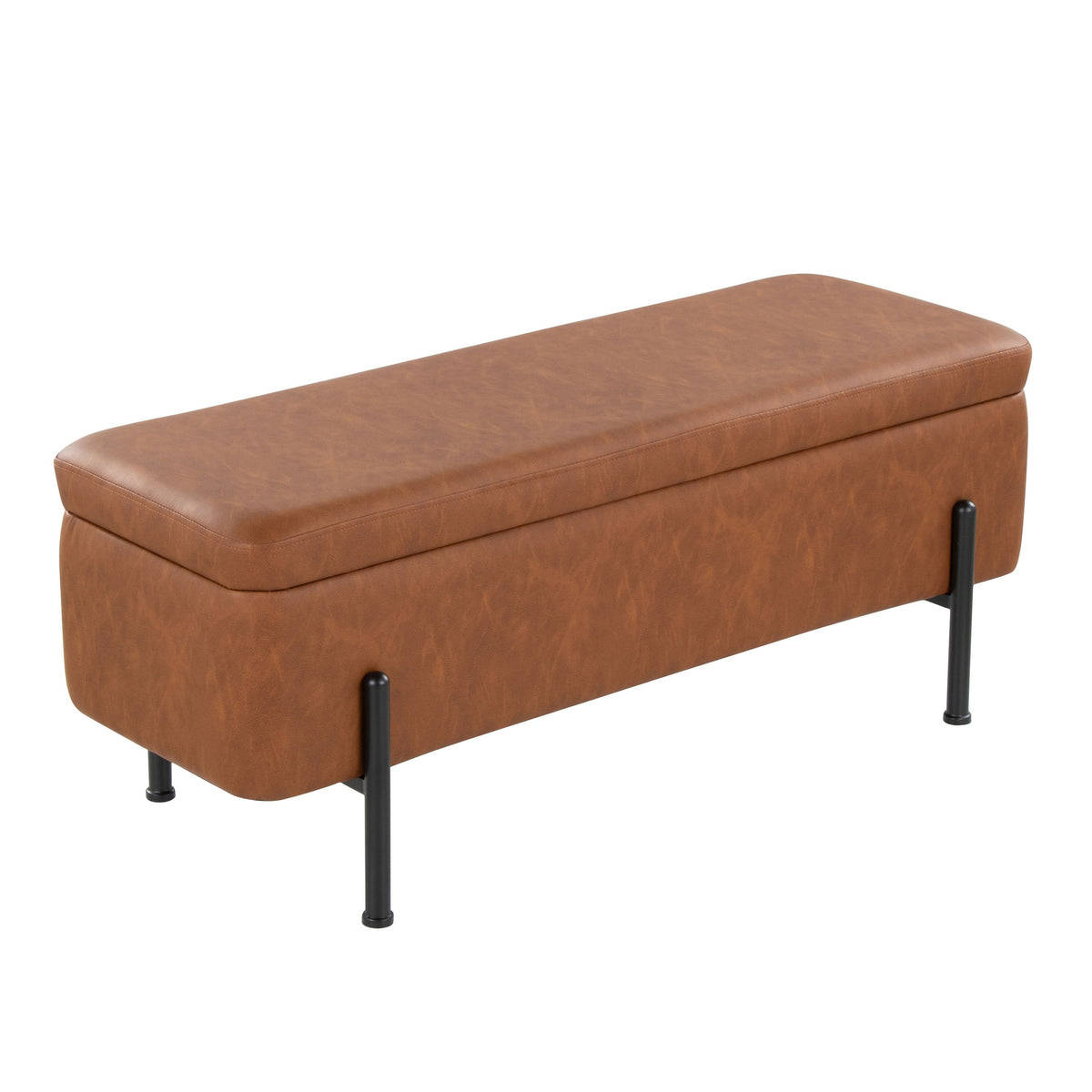 Daniella Contemporary Storage Bench in Black Steel and Camel Faux Leather by LumiSource