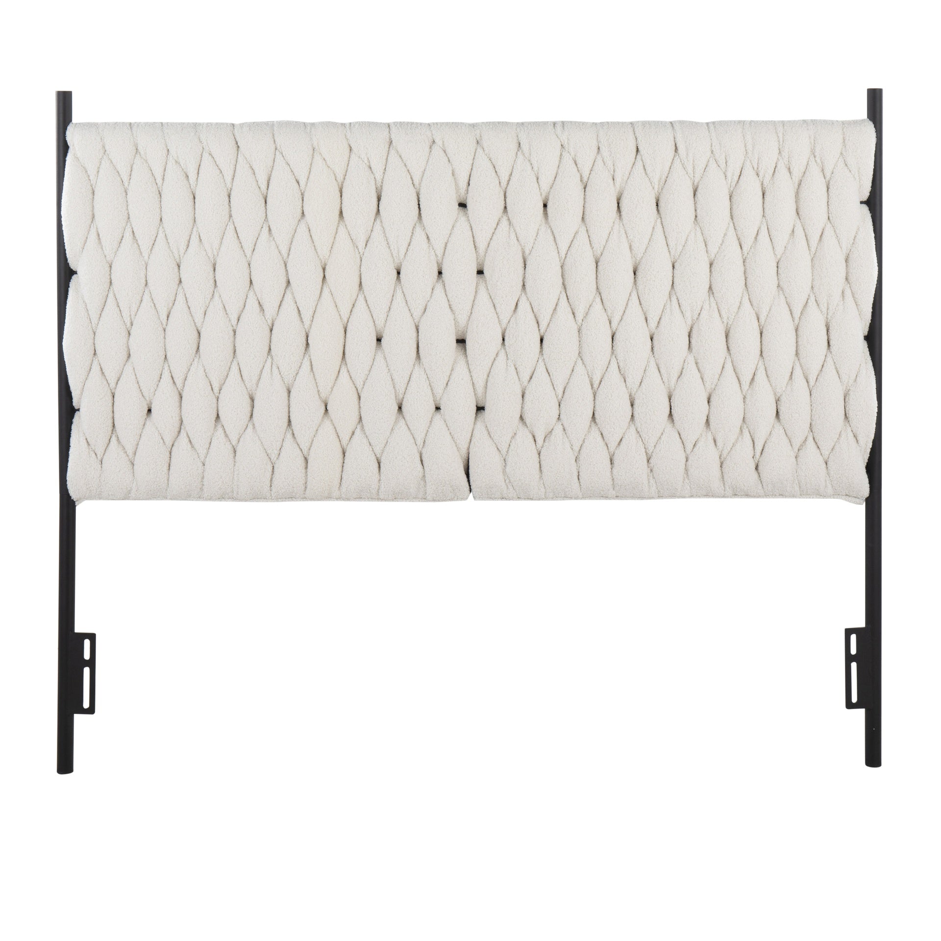 Braided Matisse Queen Size Headboard in Black Metal and Cream Sherpa Fabric by LumiSource