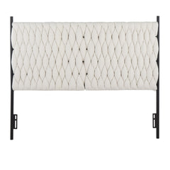 Braided Matisse Queen Size Headboard in Black Metal and Cream Sherpa Fabric by LumiSource