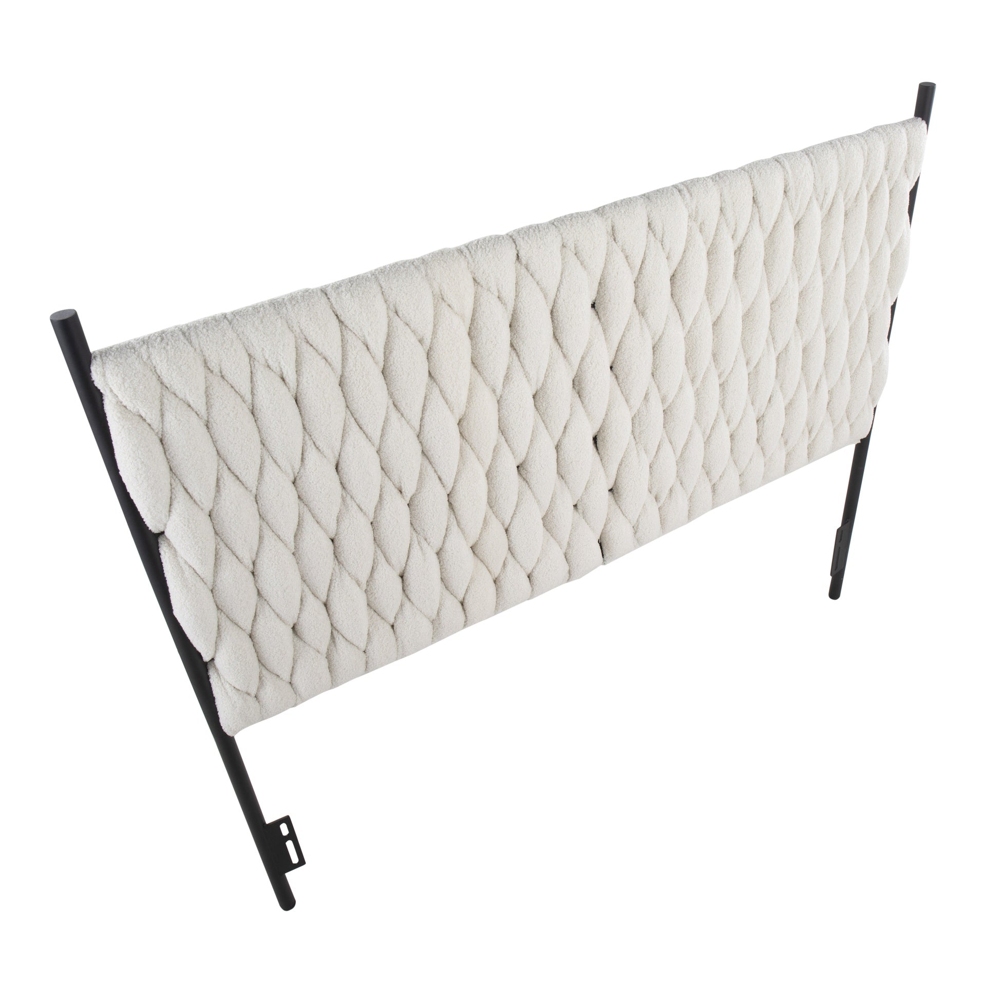 Braided Matisse Queen Size Headboard in Black Metal and Cream Sherpa Fabric by LumiSource
