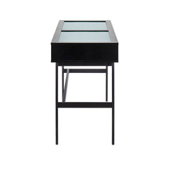 Emery Contemporary Console Table in Black Wood, Black Steel, and Glass Top by LumiSource