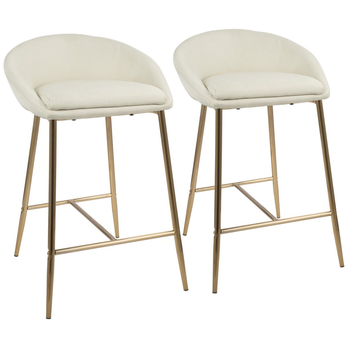 Matisse Glam 26" Counter Stool with Gold Frame and Cream Fabric by LumiSource - Set of 2