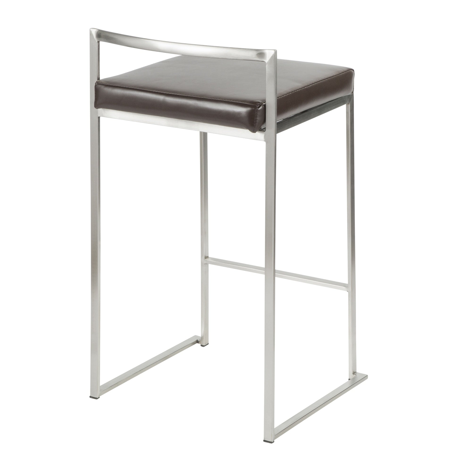 Fuji 26" Contemporary Stackable Counter Stool in Brushed Stainless Steel with Brown Faux Leather by LumiSource - Set of 3