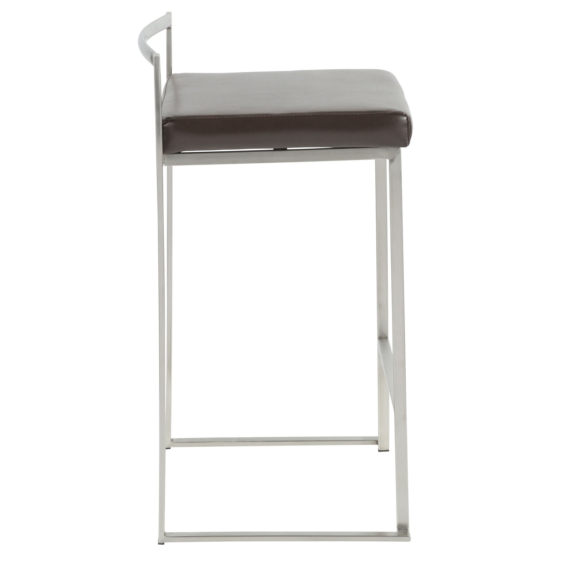 Fuji 26" Contemporary Stackable Counter Stool in Brushed Stainless Steel with Brown Faux Leather by LumiSource - Set of 3