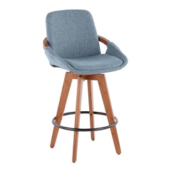 Cosmo Mid-Century Counter Stool in Walnut and Blue Noise Fabric by LumiSource
