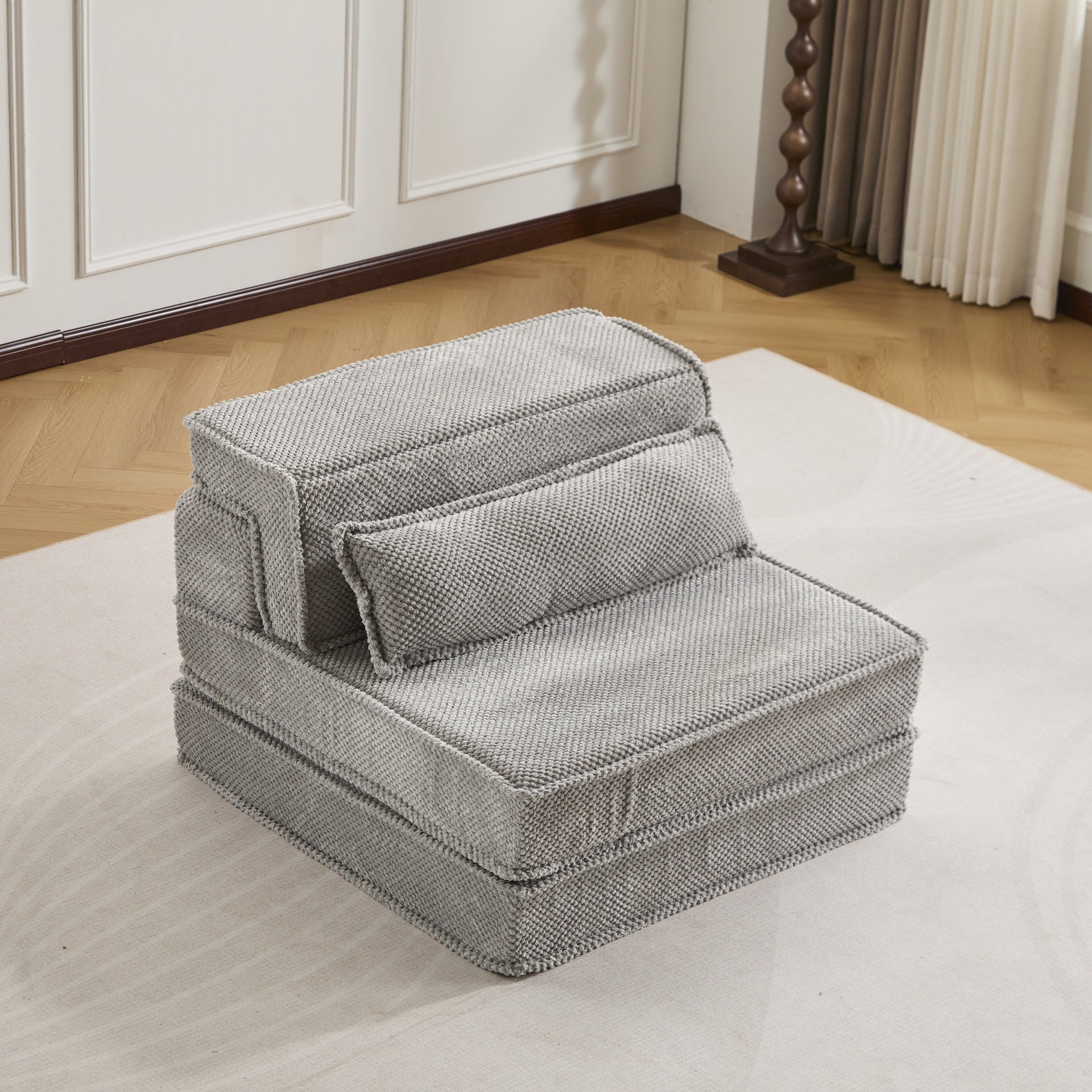 Compression Mahjong Sofa,Convertible Floor Sofa Bed ,DIY Boneless Modular Sectional Sofa,No Assembly Required,Circle fleece fabric,Oversized Single Sofa with 1 Pillow,Light Grey