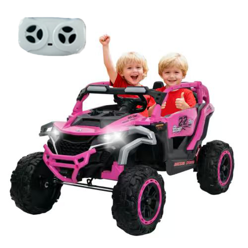 Ride on Models Truck Car 12V Kids Electric Vehicles, Remote Control, Front & Rear Shock Suspension, 2 Seater UTV, Flashlights and a built-in music player, For Age 3-6 Years Old (Magenta)