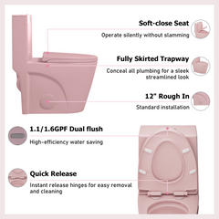 1.1/1.60 GPF Dual-Flush One Piece Toilet, Water-Saving Elongated Comfort Height Floor Mounted, Soft Close 1000 Gram Map Flushing Score Toilet, Rose GF-24T01-RS