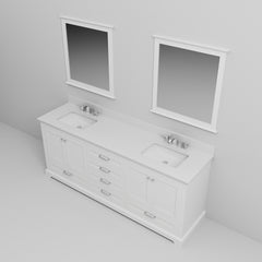 White Double Bath Vanity 80 in. W x 22 in. D, White Quartz Top, Faucet Set, and 30 in. Mirrors