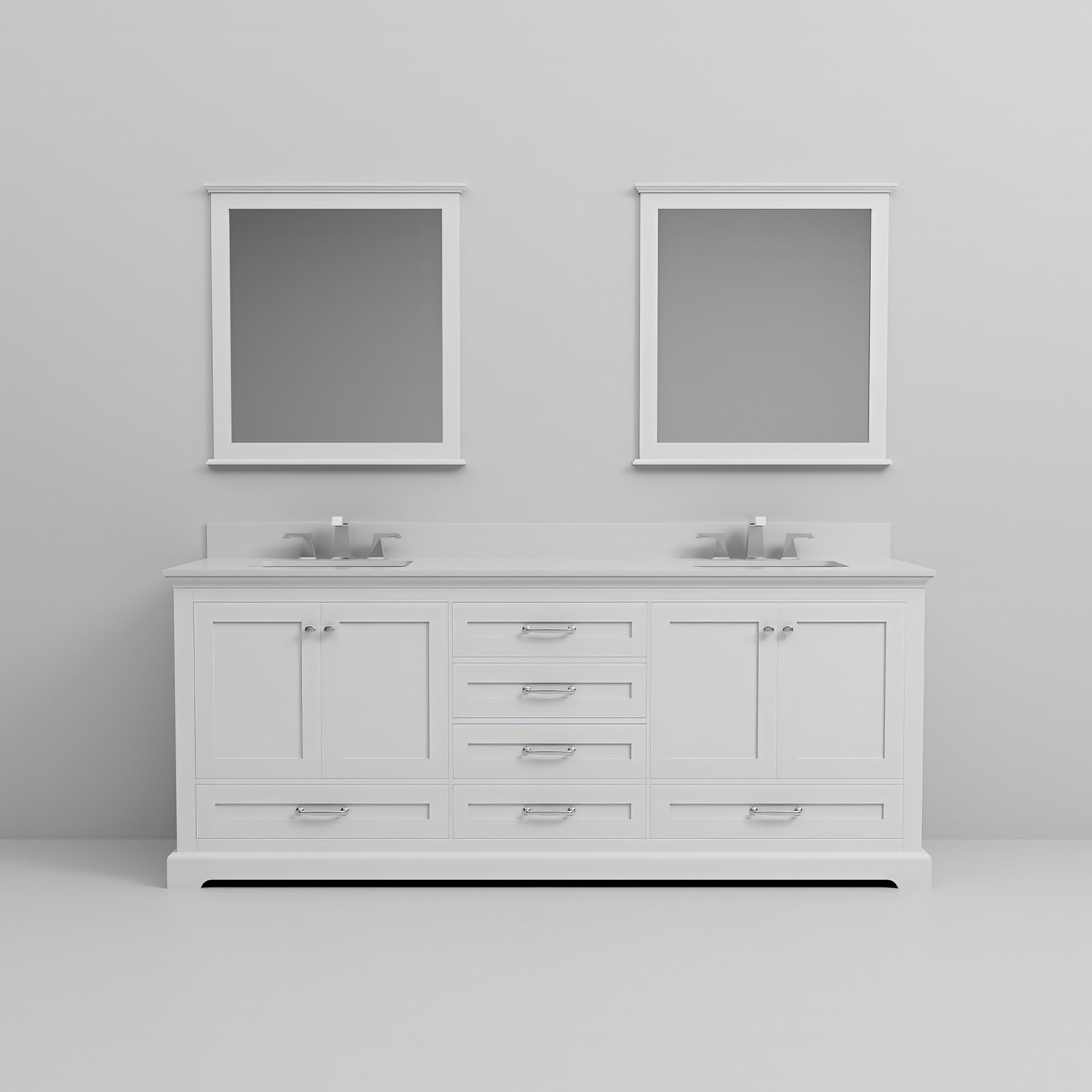 White Double Bath Vanity 80 in. W x 22 in. D, White Quartz Top, Faucet Set, and 30 in. Mirrors
