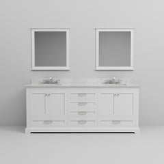 White Double Bath Vanity 80 in. W x 22 in. D, Carrara Marble Top, Faucet Set, and 30 in. Mirrors