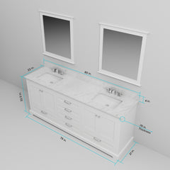 White Double Bath Vanity 80 in. W x 22 in. D, Cultured Marble Top, and 30 in. Mirrors