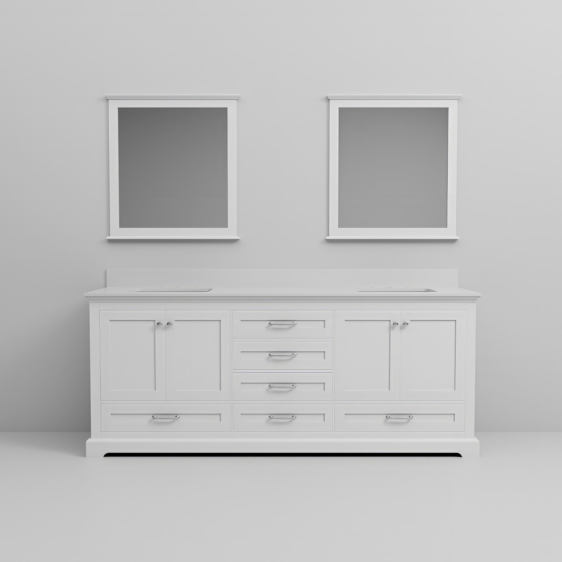 White Double Bath Vanity 80 in. W x 22 in. D, White Quartz Top, and 30 in. Mirrors