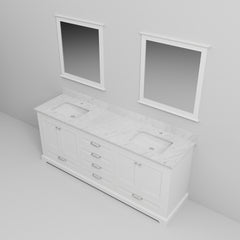 White Double Bath Vanity 80 in. W x 22 in. D, Carrara Marble Top, and 30 in. Mirrors
