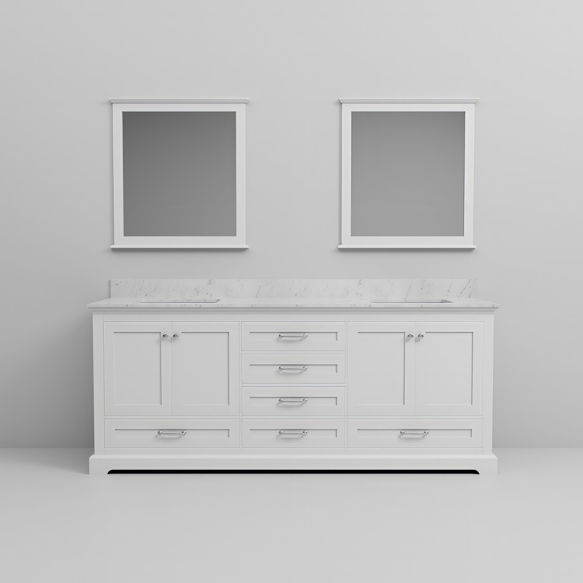White Double Bath Vanity 80 in. W x 22 in. D, Carrara Marble Top, and 30 in. Mirrors