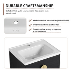 24" Wall-Mounted Bathroom Vanity With Ceramic Sink and Side Cabinet, Soft Close Doors, 00112WH-06324BCT Combination Cabinet(KD-Packing)