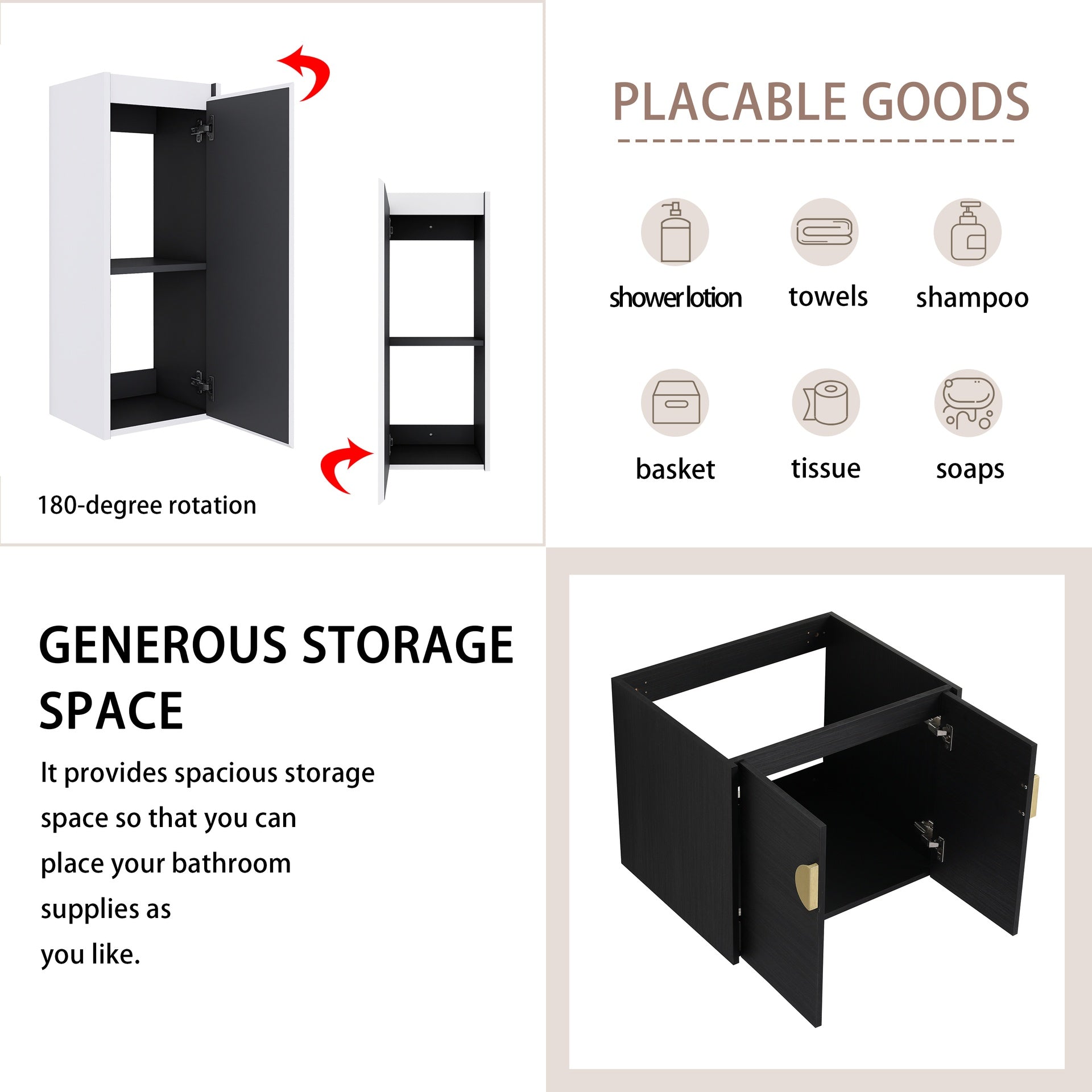 24" Wall-Mounted Bathroom Vanity With Ceramic Sink and Side Cabinet, Soft Close Doors, 00112WH-06324BCT Combination Cabinet(KD-Packing)