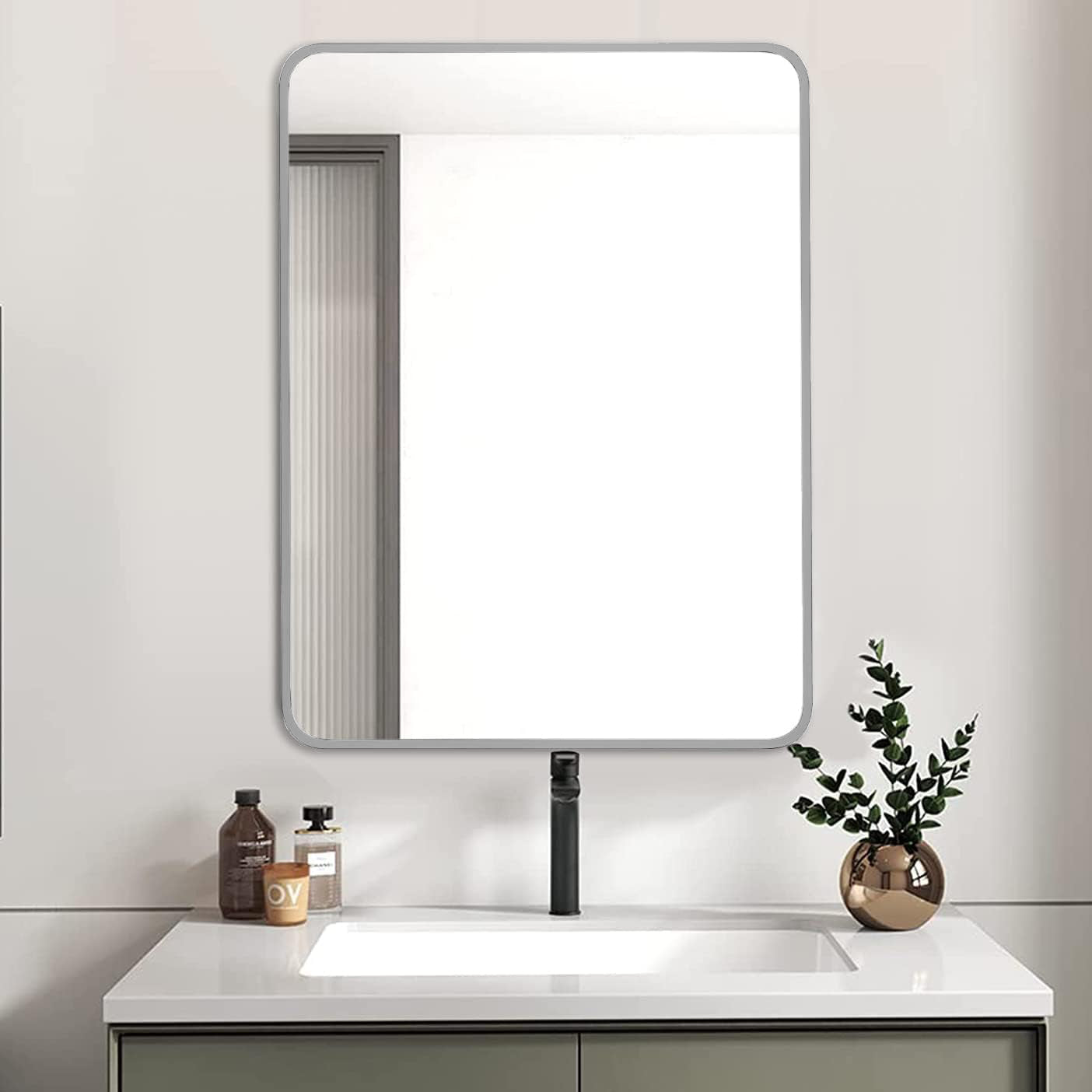 24x32 Inch Silver Metal Framed Rectangular Bathrrom Mirror for Wall.(W2203P183132)
