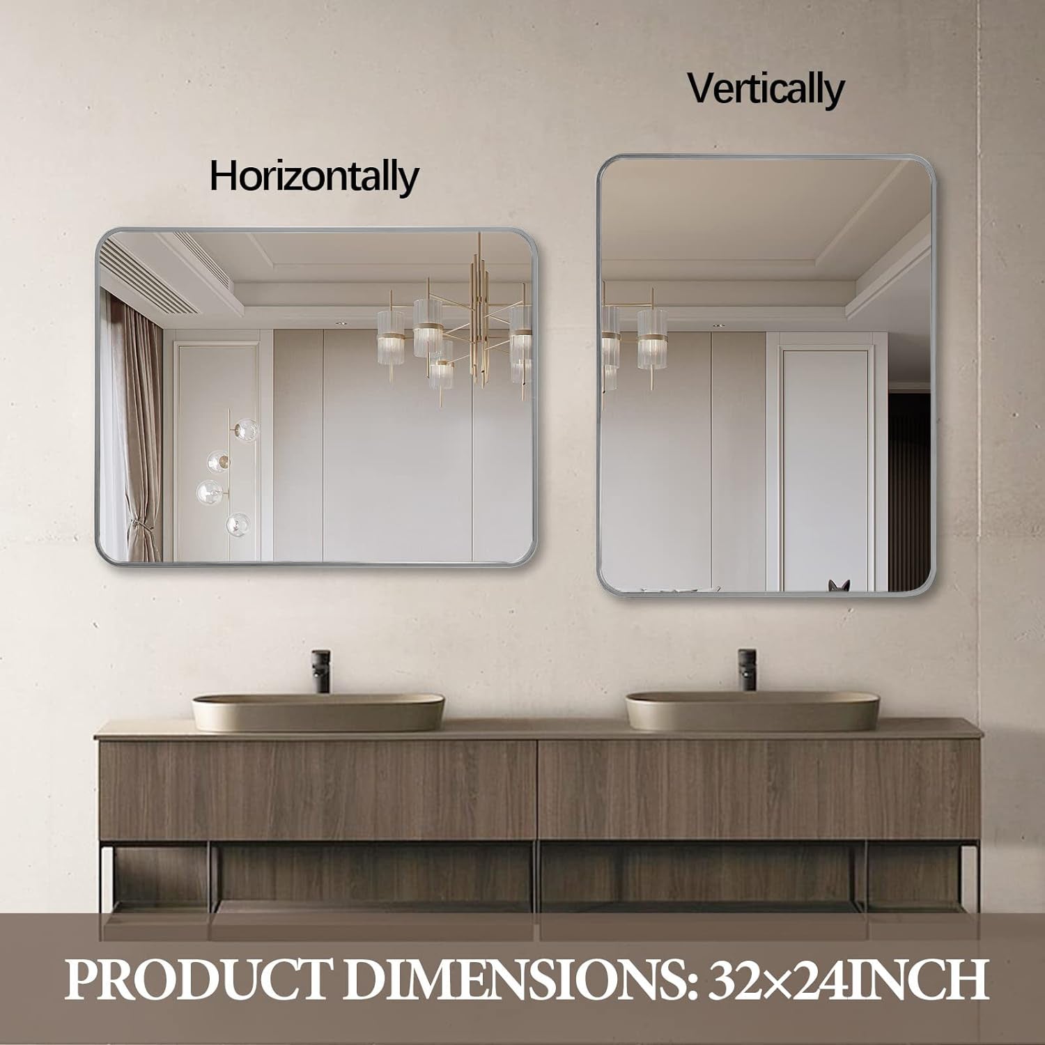 24x32 Inch Silver Metal Framed Rectangular Bathrrom Mirror for Wall.(W2203P183132)