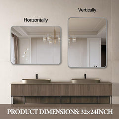 24x32 Inch Silver Metal Framed Rectangular Bathrrom Mirror for Wall.(W2203P183132)