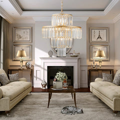 20" Modern Crystal Chandelier with Gold Finish, 4-Tier Design for Dining Room or Living Room, Elegant Crystal Pendant Light Fixture (Bulb Not Included)