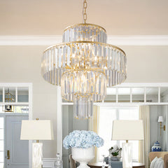 20" Modern Crystal Chandelier with Gold Finish, 4-Tier Design for Dining Room or Living Room, Elegant Crystal Pendant Light Fixture (Bulb Not Included)