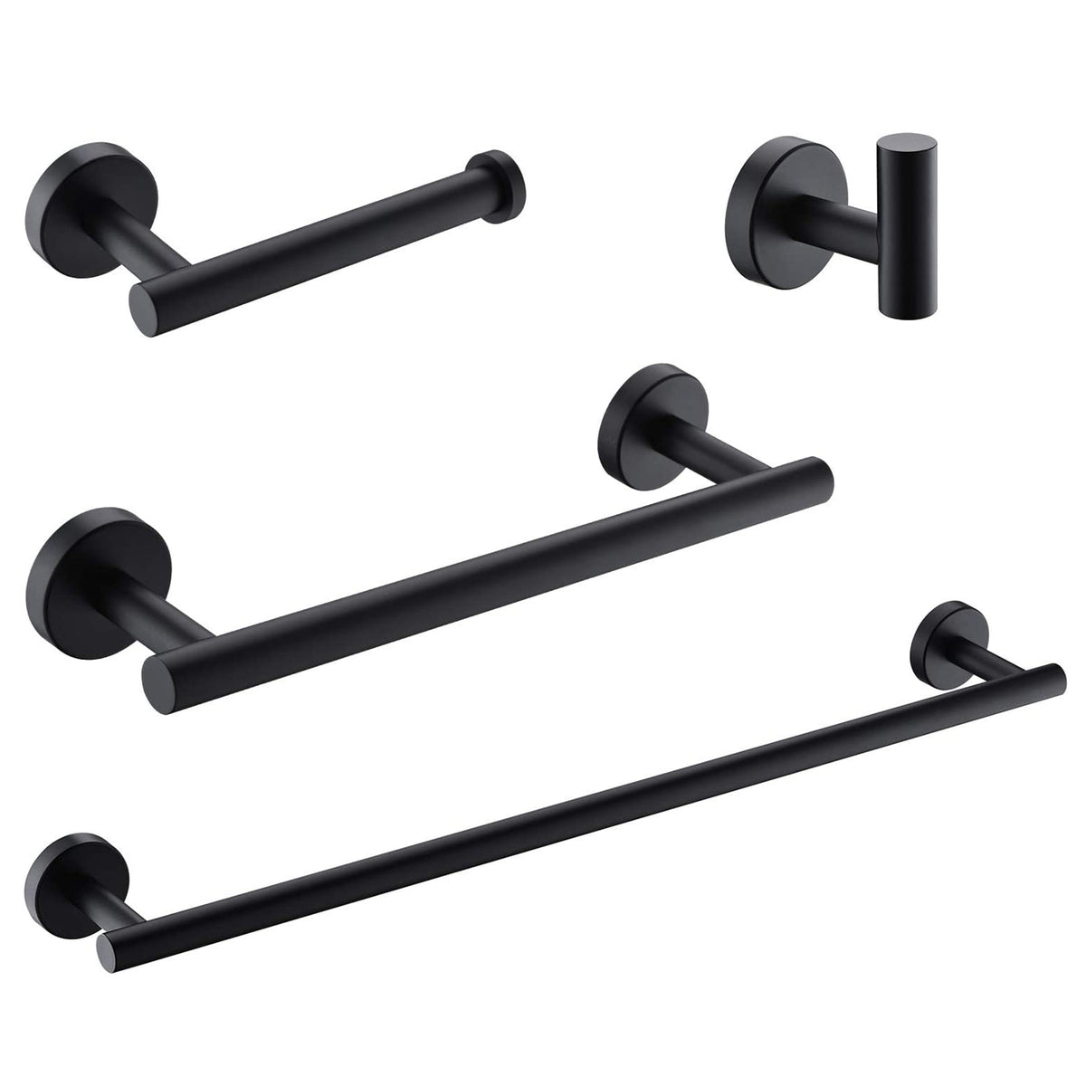 4-Pieces Matte Black Bathroom Accessories Set, Stainless Steel Bathroom Hardware Set, Bath Towel Bar Set, Towel Racks for Bathroom Wall Mounted.
