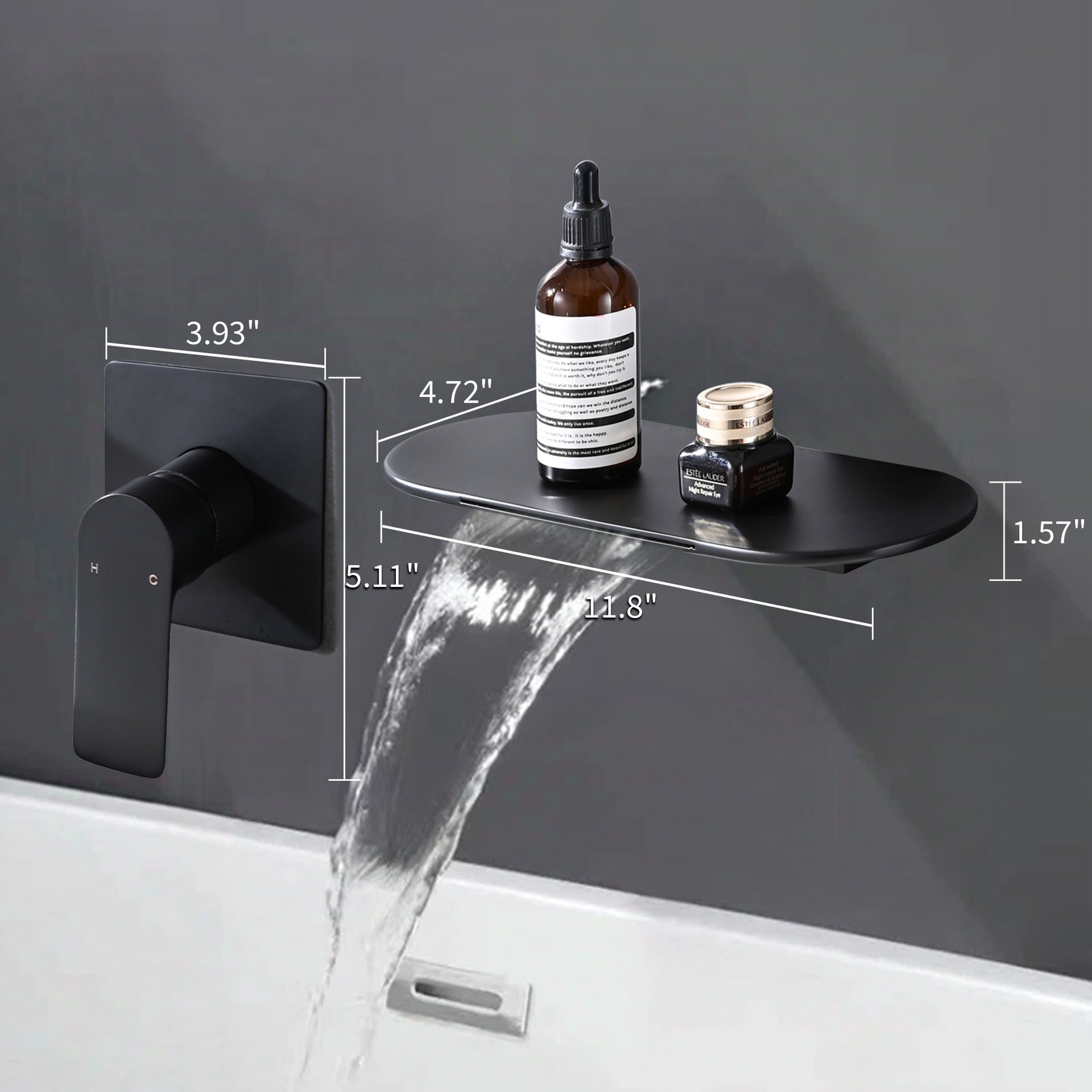 Wall Mount Bathtub Faucet Matte Black Single Handle Modern Bathroom Sink Faucet with Rough in Valve High Flow Filler Waterfall Tub Spout