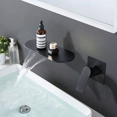 Wall Mount Bathtub Faucet Matte Black Single Handle Modern Bathroom Sink Faucet with Rough in Valve High Flow Filler Waterfall Tub Spout