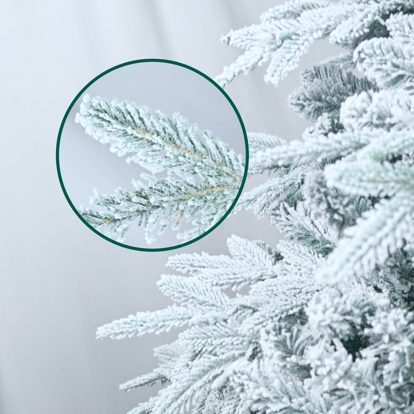 7.5ft Pre-Lit Flocked Artificial Christmas Tree with 650 Warm White Incandescent Lights, 3135 Tips, Snowy PE+PVC Hinged Pine with Partial Memory Wire Branches, Foldable Metal Stand for Holiday Dec