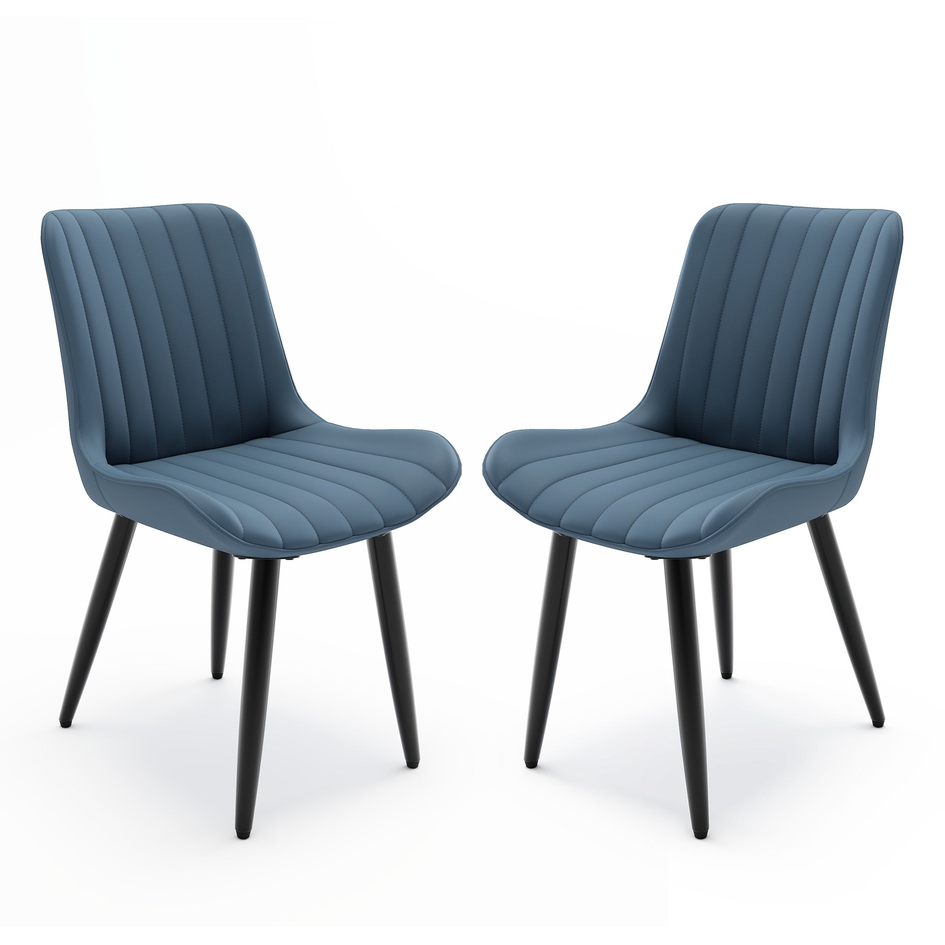 Set of 2 Modern PU Leather Dining Chairs with Thick Cushions & Metal Legs, Armless Faux Leather Side Chairs for Kitchen, Dining Room