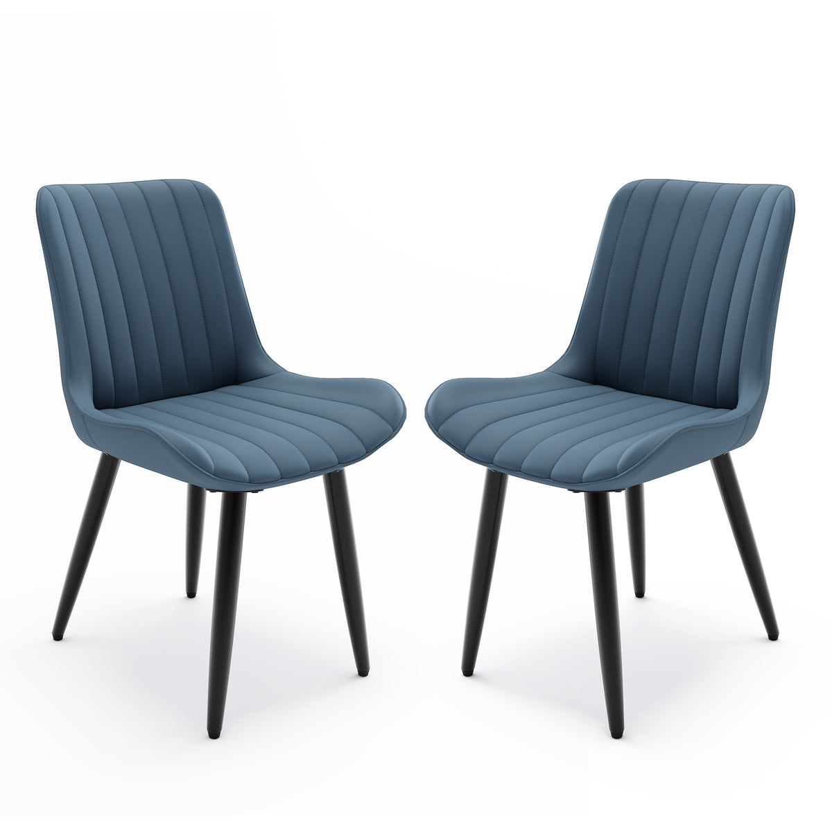 Set of 2 Modern PU Leather Dining Chairs with Thick Cushions & Metal Legs, Armless Faux Leather Side Chairs for Kitchen, Dining Room