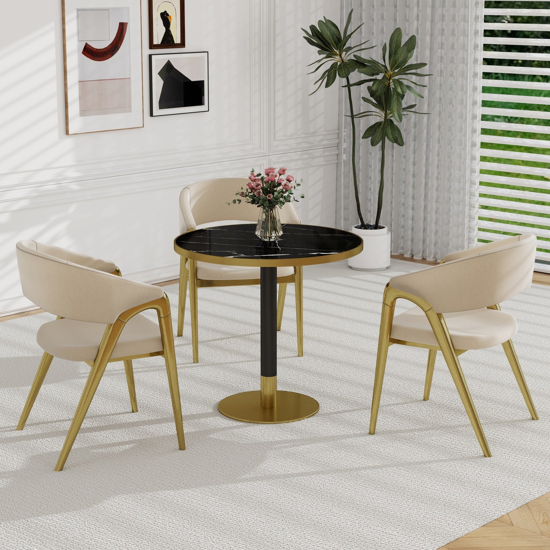 Round Modern Dinning Table 31.5 inches Bistro Table Tulip Table with Faux Marble top,Easy Assemble,Sturdy Metal Frame Diameter