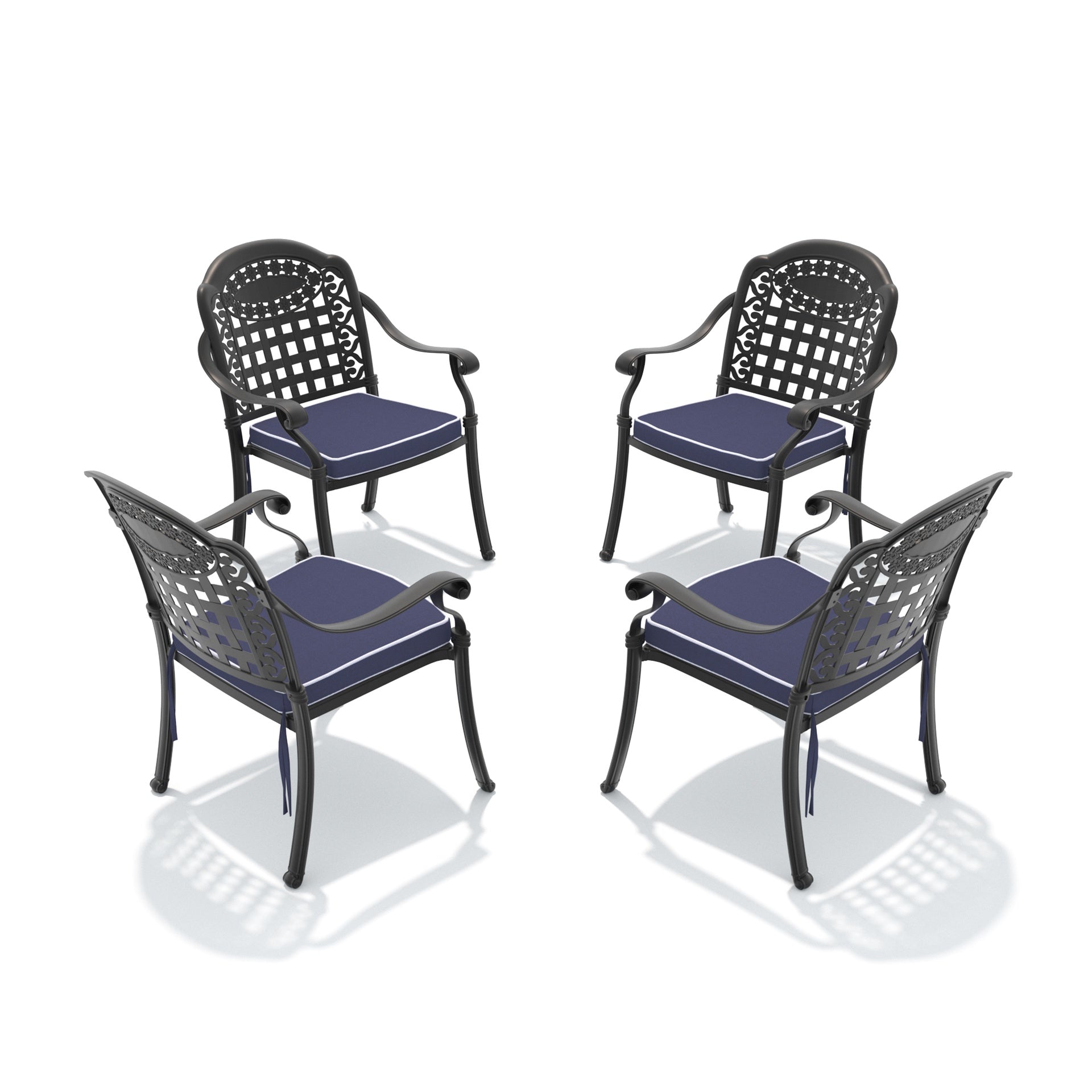 Cast Aluminum Patio Dining Chair 4PCS With Black Frame and Blue Cushions (same sku: W1710P166056)