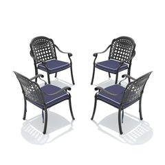 Cast Aluminum Patio Dining Chair 4PCS With Black Frame and Blue Cushions (same sku: W1710P166056)
