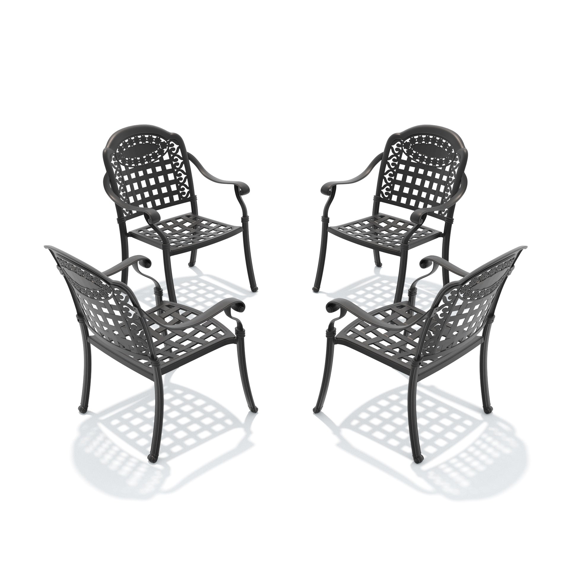 Cast Aluminum Patio Dining Chair 4PCS With Black Frame and Blue Cushions (same sku: W1710P166056)