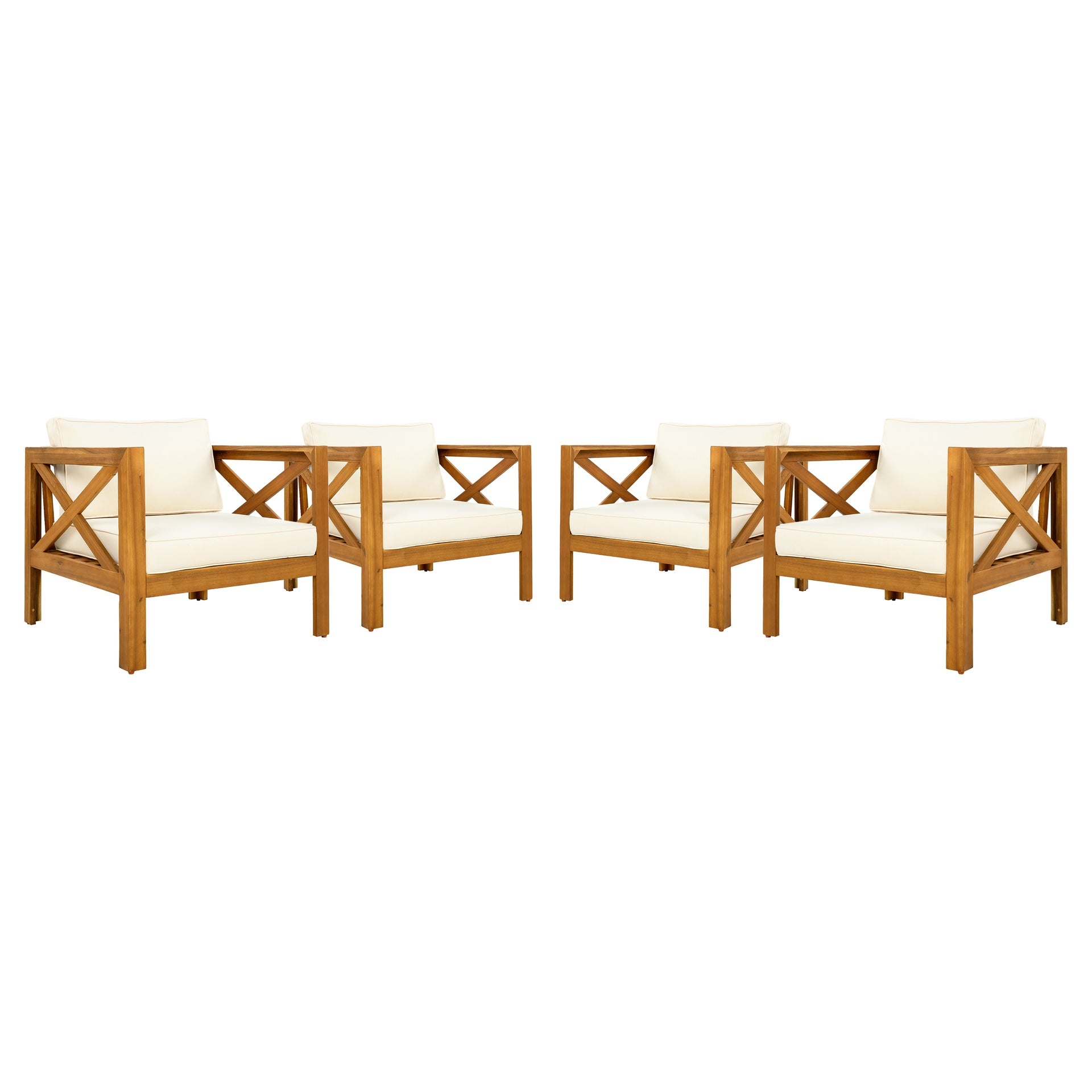 Outdoor Acacia Wood Club Wooden Armchair with Cushions (Set of 2), Conversation Set,Teak Finish,Beige Cushion