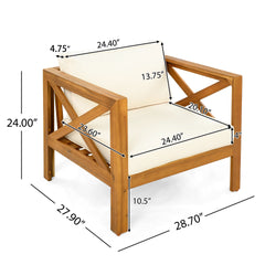 Outdoor Acacia Wood Club Wooden Armchair with Cushions (Set of 2), Conversation Set,Teak Finish,Beige Cushion